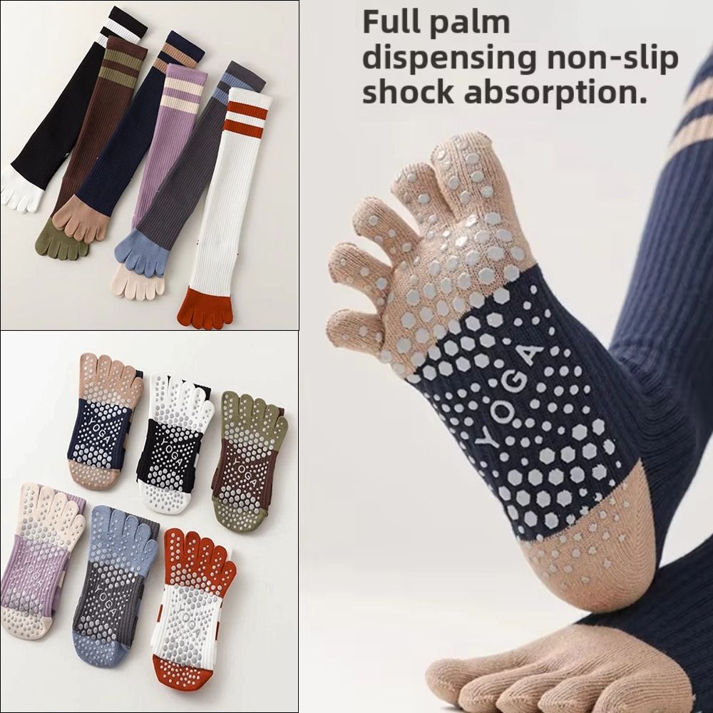 Pilates Yoga And Barre - 新しい綿製の五本指ヨガソックス、シリコングリップ付き、滑り止めピラティスソックス、通気性のあるスポーツソックス、ヨガ、バレエ用