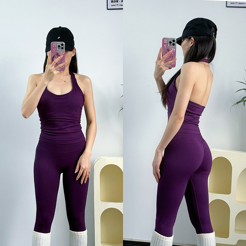 Pilates Yoga Training - プロ仕様のネックストラップ付きヨガフィットネスエクササイズセット、ピーチヒップリフティングパンツ付きピラティストレーニングスポーツウェア