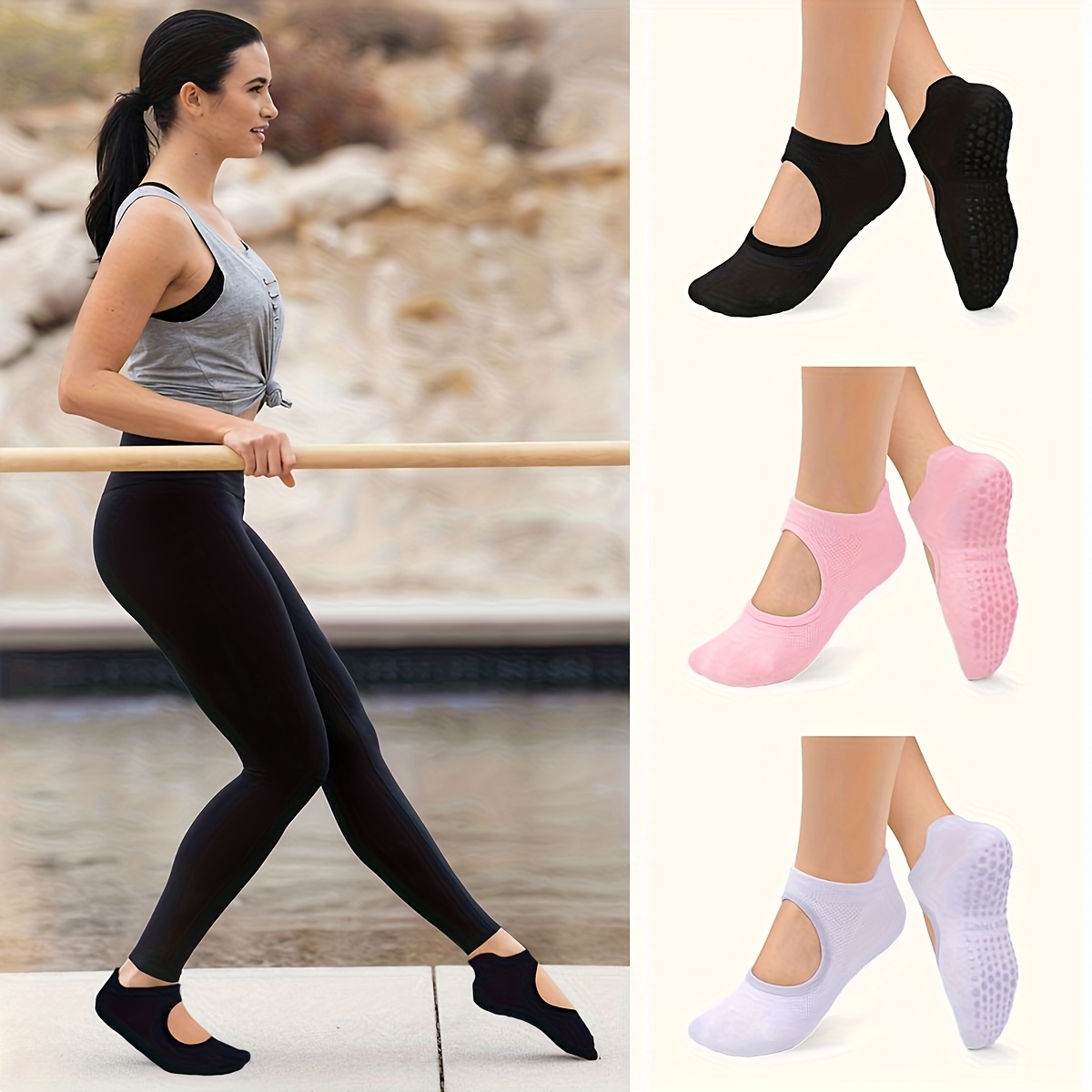ノンスリップグリップ女性用靴下ヨガバレピラティスフィットネス - Pilates Yoga And Barre のレビューと価格