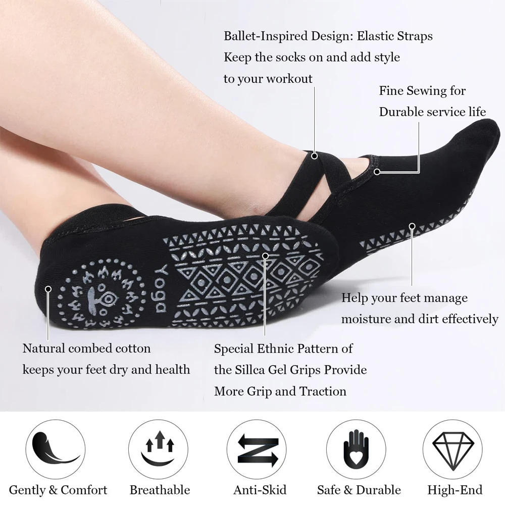 女性用ヨガソックス1組、滑り止めグリップとストラップ付き、ピ - Pilates Yoga And Barre のレビューと価格